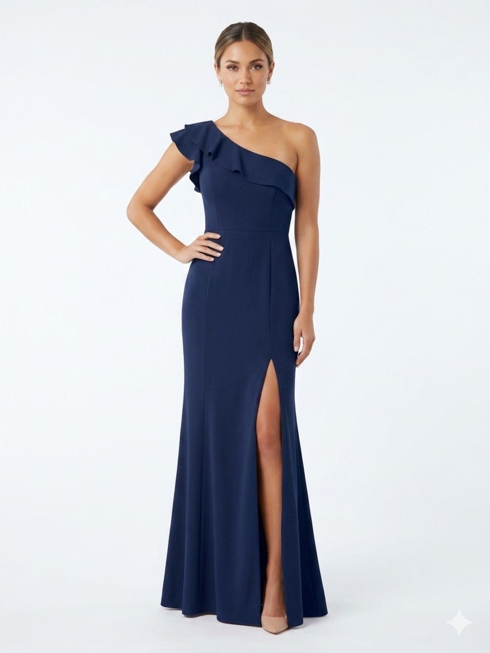 Kalinnu Elegant Navy Blue One-Shoulder Dress size L